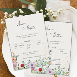 Chic Elegant Watercolor Wildflowers Floral Wedding Invitation