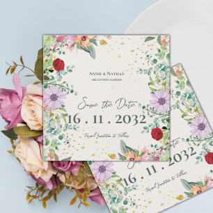 Chic Elegant Watercolor Wildflowers Floral Wedding Save The Date