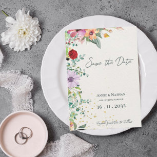 Chic Elegant Watercolor Wildflowers Floral Wedding Save The Date