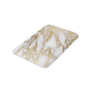 Chic Elegant White and Gold Marble Pattern Bath Mat