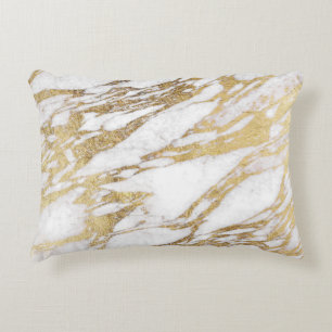 Chic Elegant White and Gold Marble Pattern Decorative Pillow