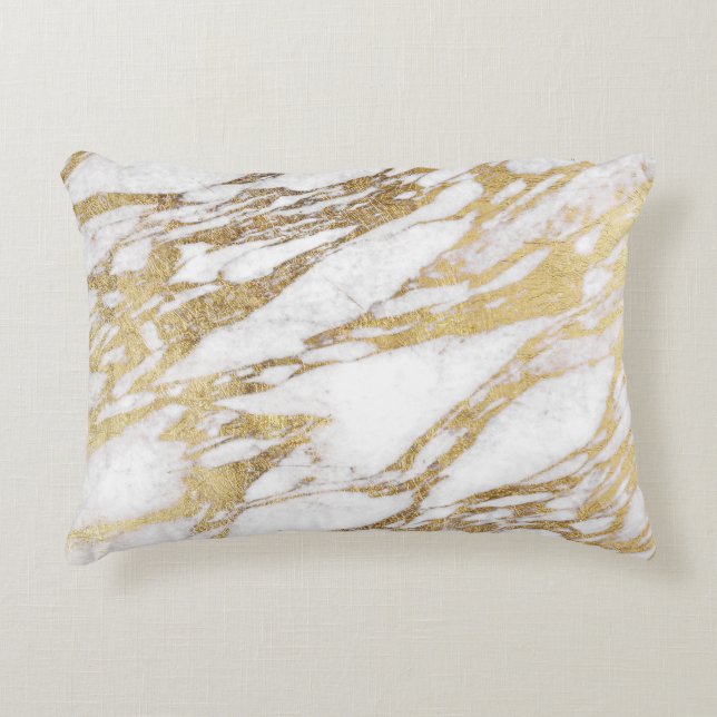 Chic Elegant White and Gold Marble Pattern Decorative Pillow (Front)
