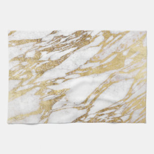 Chic Elegant White and Gold Marble Pattern Kitchen Towel
