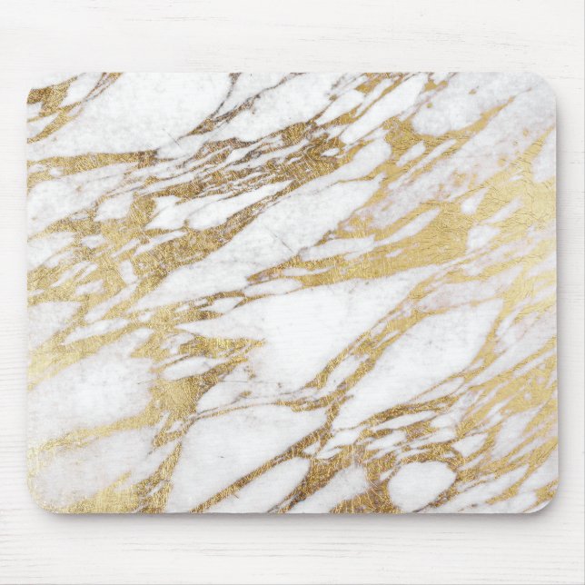 Chic Elegant White and Gold Marble Pattern Mouse Pad (Front)
