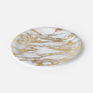 Chic Elegant White and Gold Marble Pattern Paper Plate