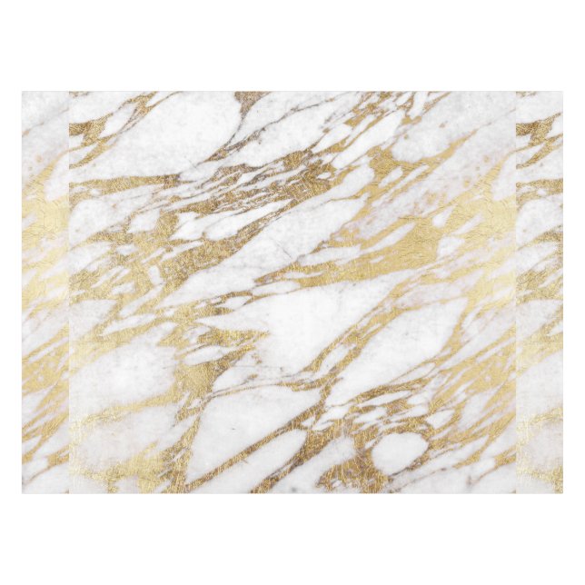 Chic Elegant White and Gold Marble Pattern Tablecloth (Front (Horizontal))