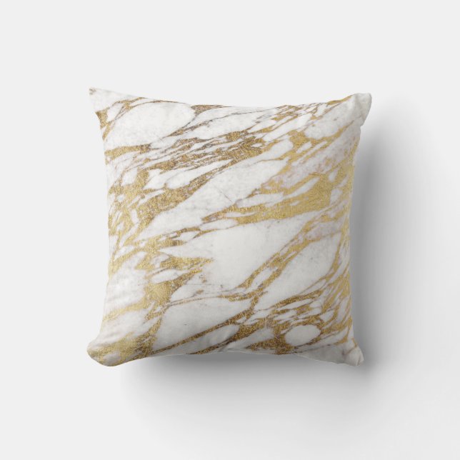 Chic Elegant White and Gold Marble Pattern Throw Pillow (Front)