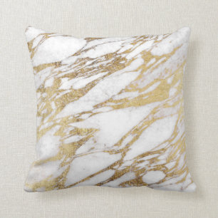 Chic Elegant White and Gold Marble Pattern Throw Pillow