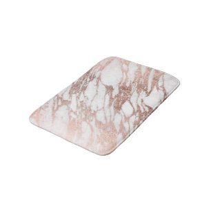 Chic Elegant White and Rose Gold Marble Pattern Bath Mat