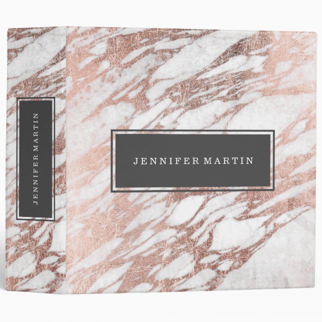 Chic Elegant White and Rose Gold Marble Pattern Binder (Front/Spine)