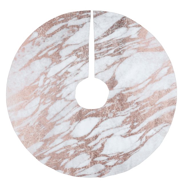 Chic Elegant White and Rose Gold Marble Pattern Brushed Polyester Tree Skirt (Front)