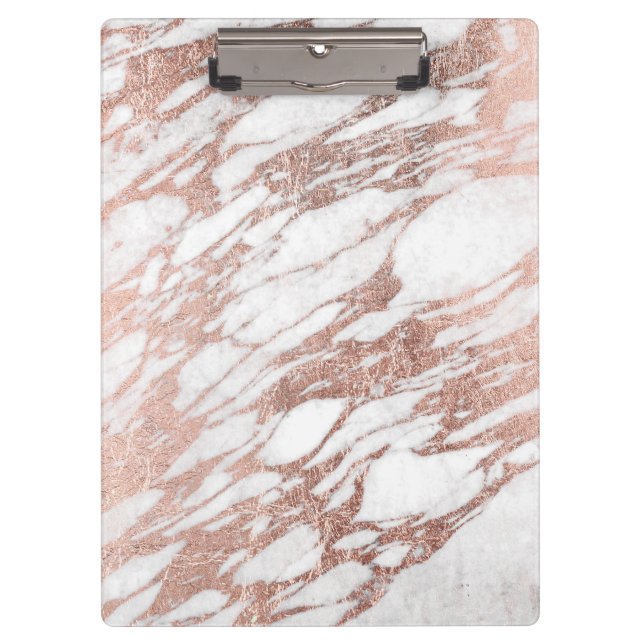 Chic Elegant White and Rose Gold Marble Pattern Clipboard (Front)