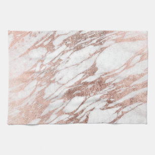 Chic Elegant White and Rose Gold Marble Pattern Kitchen Towel