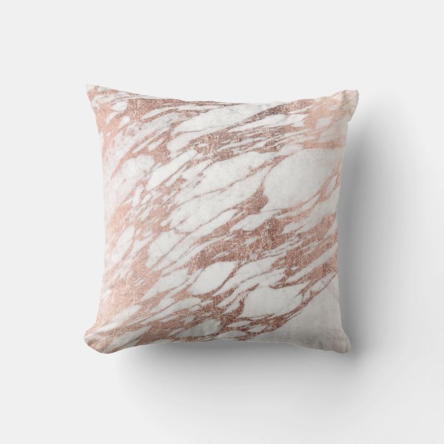 Chic Elegant White and Rose Gold Marble Pattern Throw Pillow (Front)