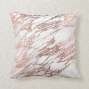 Chic Elegant White and Rose Gold Marble Pattern Throw Pillow