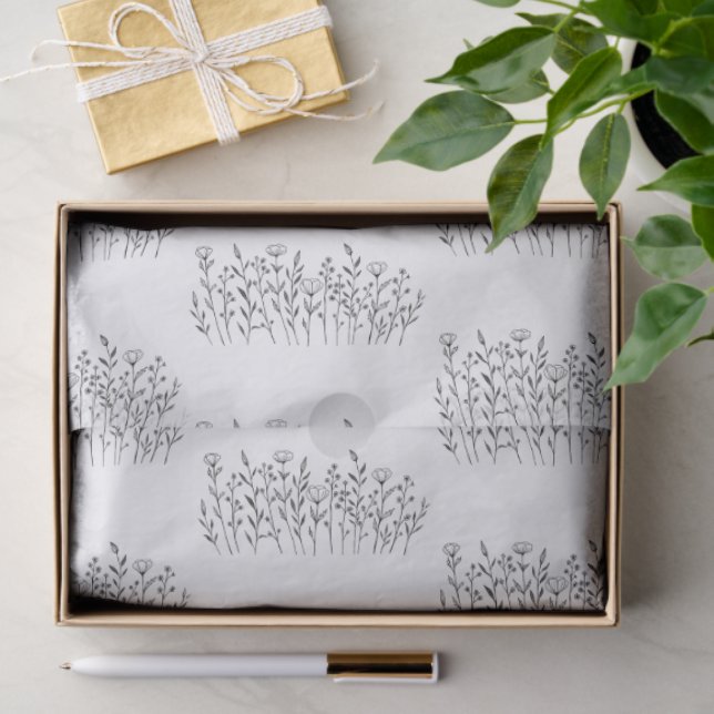 Chic Elegant Wildflower Line Art Minimalist  Tissue Paper (Gift)