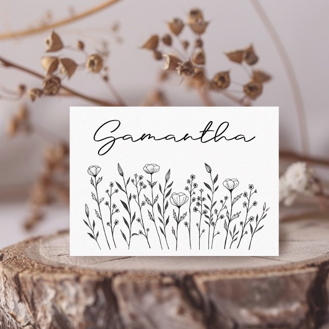 Chic Elegant Wildflower Line Art Simple Custom Place Card (Chic Elegant Wildflower Line Art Simple Custom Place Card
)