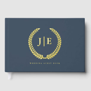 Chic Elegant Wreath Monogram Wedding Guest Book
