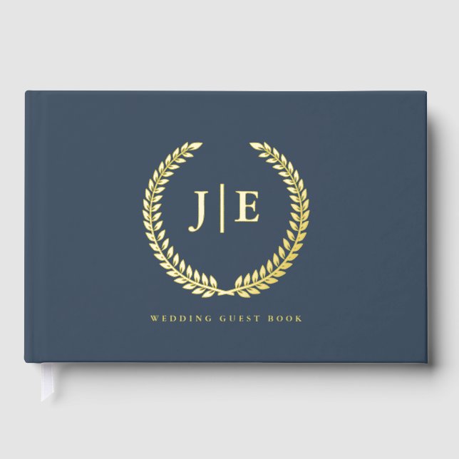 Chic Elegant Wreath Monogram Wedding Guest Book (Front)