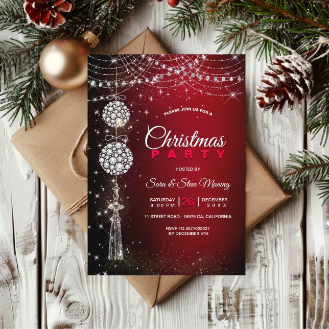Chic élégante décoration rouge Noël Invitation (Créateur téléchargé)