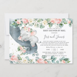 Chic Elephant Floral Virtual Baby Shower by Mail Invitation