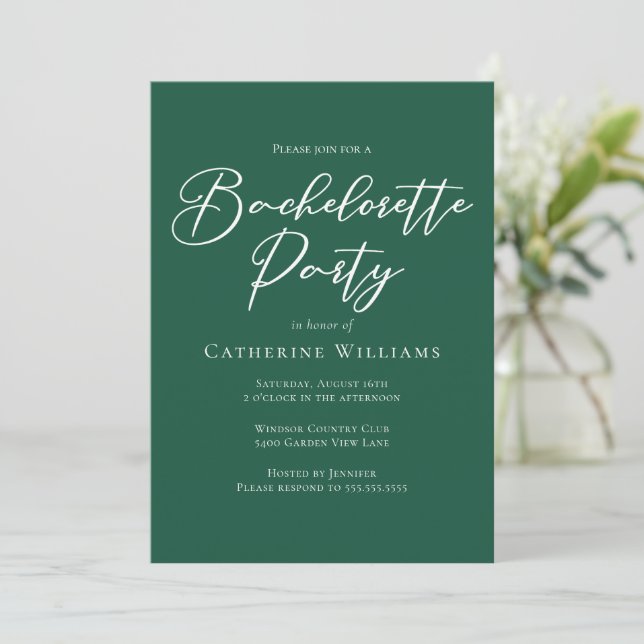 Chic Emerald Green Bachelorette Party Invitation (Standing Front)