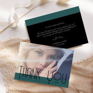 Chic Emerald Green Black Photo Wedding  Thank You Card