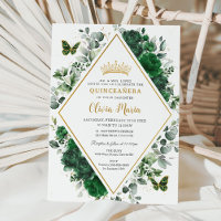 Chic Emerald Green Floral Butterflies Quinceañera