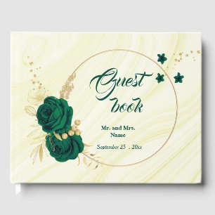 chic emerald green floral gold leaves geometric guest book