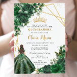 Chic Emerald Green Flowers Floral Quinceañera Invitation<br><div class="desc">Personalize this pretty emerald green floral Quinceañera / Sweet 16 birthday invitation easily and quickly. Simply click the customize it further button to edit the texts, change fonts and fonts colours. Featuring a girl dressed in a beautiful emerald green dress, chic emerald green flowers and butterflies. Matching items available in...</div>