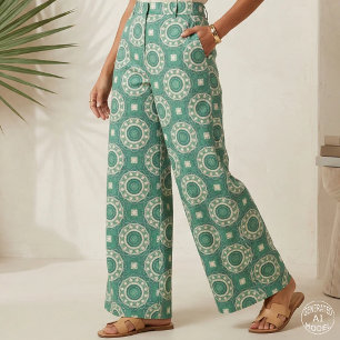 Chic Emerald Green Geometric Medallion Pattern Fabric