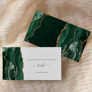 Chic Emerald Green Gold Agate Wedding Escort Place Card