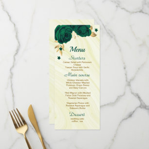 chic emerald green gold floral wedding menu