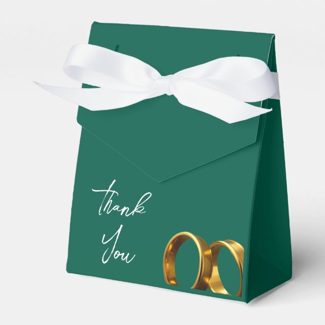 Chic Emerald Green Gold Rings Wedding Favor Box (Front Side)