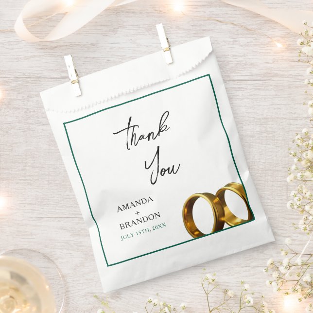 Chic Emerald Green Gold Rings Wedding Favour Bag (Clipped)