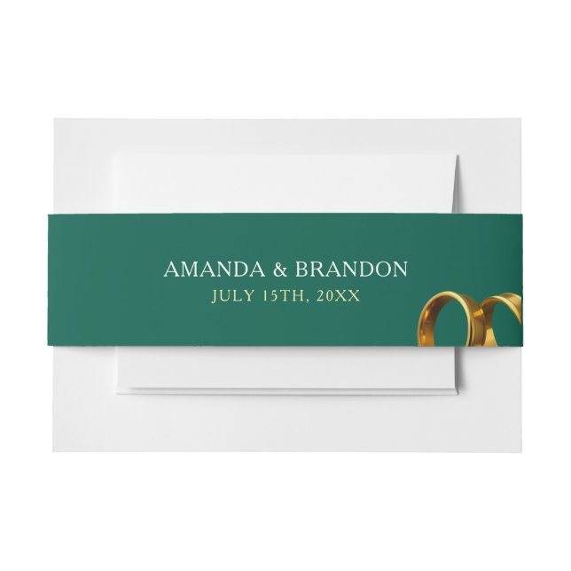 Chic Emerald Green Gold Rings Wedding Invitation Belly Band (Front Example)