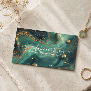 Chic Emerald Green Malachite Gold Glitter Jeweller Business Card