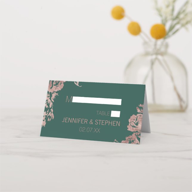 Chic Emerald Green Rose or Floral Cartes de Place (Devant)