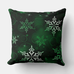 Chic Emerald Green Snowflake Motif Throw Pillow