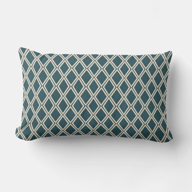 Chic Emerald Off-White Diamond Geometric Pattern Lumbar Pillow (Front)