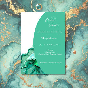 chic Emerald Teal Marble Watercolor bridal shower Invitation