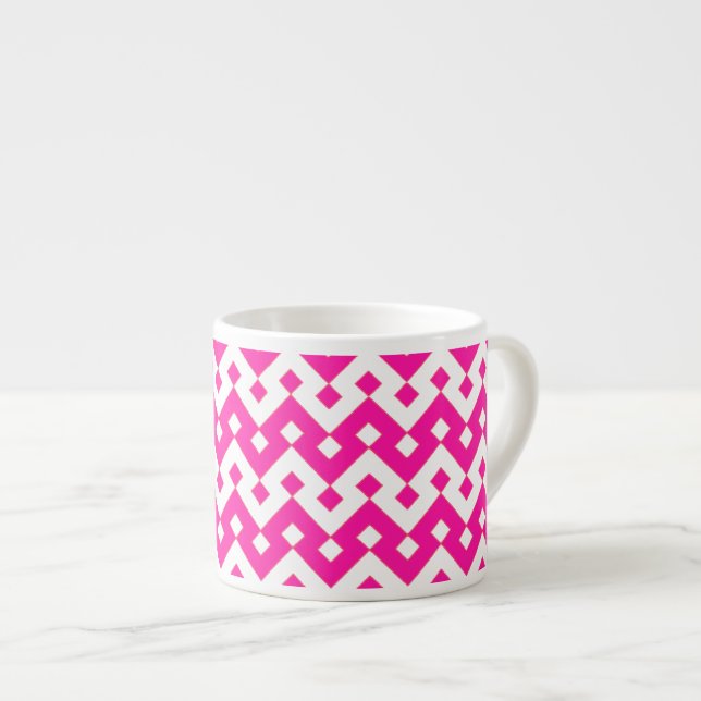Chic Espresso Mug, Candy Pink Geometric Cup (Front Right)