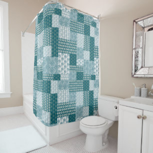 Chic Ethnic Faux Patchwork Pattern, Teal and White
