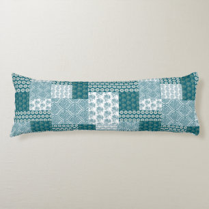 Chic Ethnic Faux Patchwork Pattern, Teal and White Body Pillow