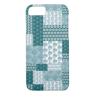 Chic Ethnic Faux Patchwork Pattern, Teal and White Case-Mate iPhone Case