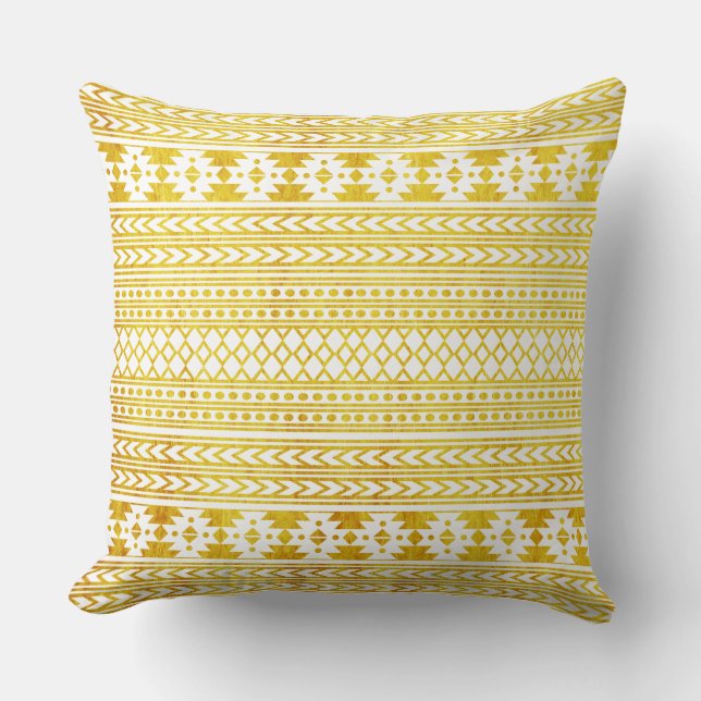 Chic Ethnic Gold Aztec Pattern Throw Pillow (Front)