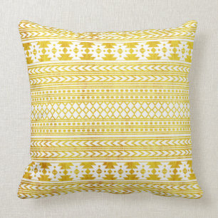 Chic Ethnic Gold Aztec Pattern Throw Pillow
