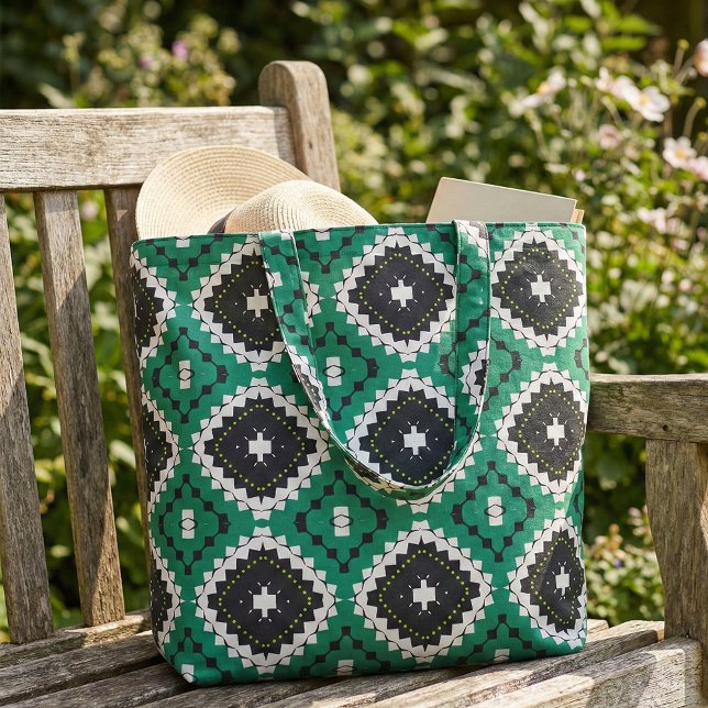 Chic Ethnic Green Black & White Geometric Pattern Fabric (Creator Uploaded)