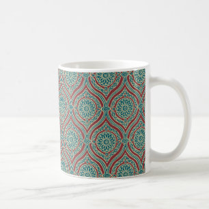 Chic Ethnic Ogee Pattern in Maroon, Teal and Beige Coffee Mug