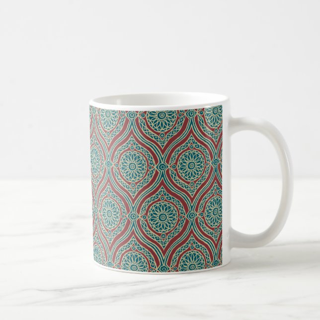Chic Ethnic Ogee Pattern in Maroon, Teal and Beige Coffee Mug (Right)